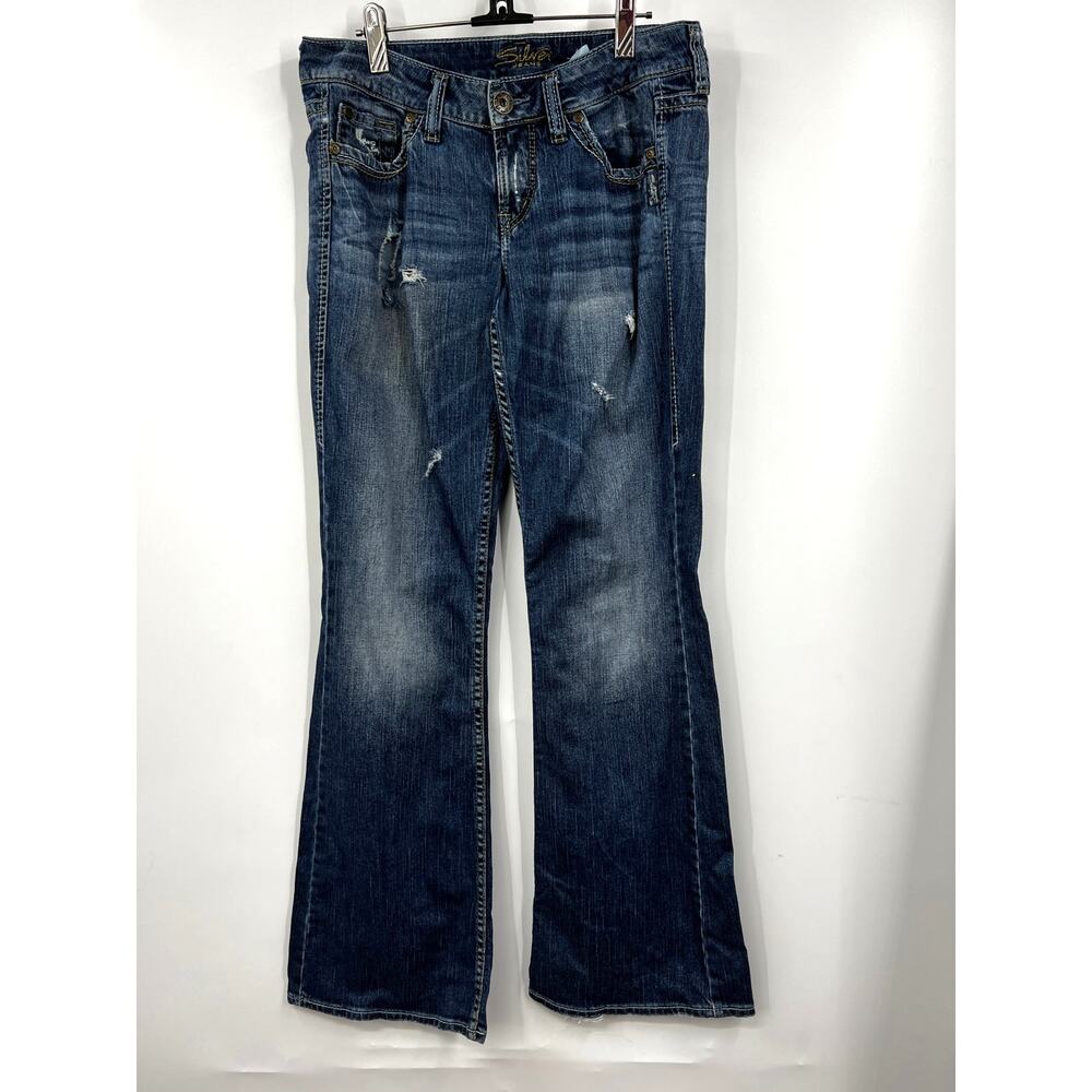 Silver Jeans Women's Distressed Eden Bootcut Jeans Stretch Blue Size 29W x 33